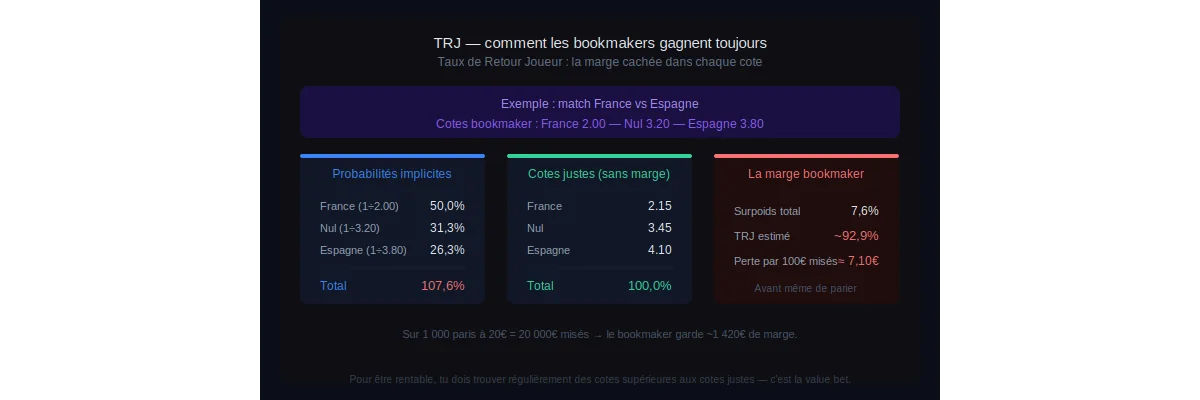TRJ paris sportifs : calcul, marge des bookmakers et impact sur tes gains